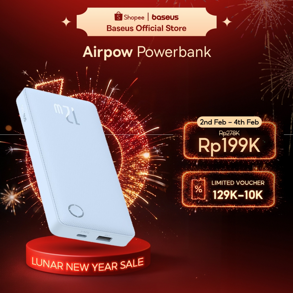 Baseus Power Bank Airpow 10000mAh Fast Charging 3A 12W Cable USB to Type-C Powerbank