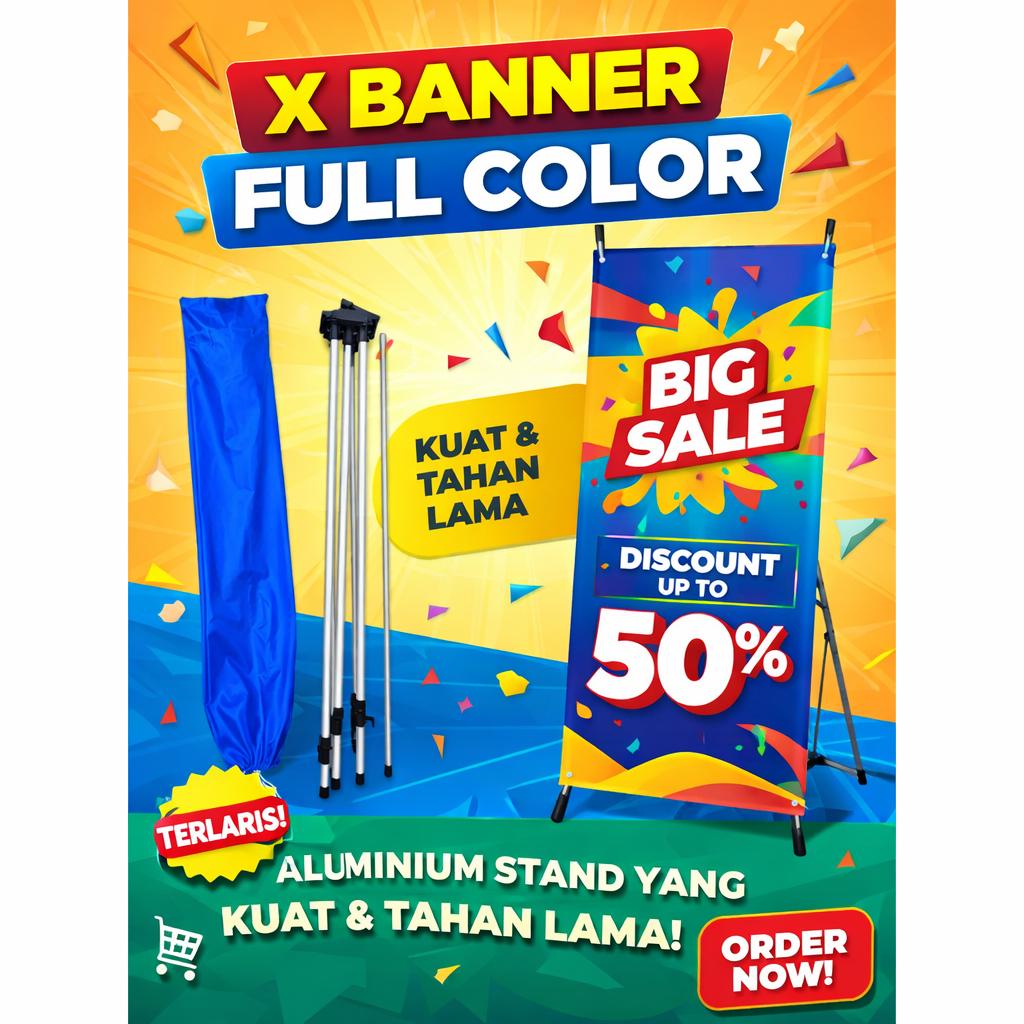 Tiang X Banner Alumunium / Standing Y Banner Fiber /  Harga Murah