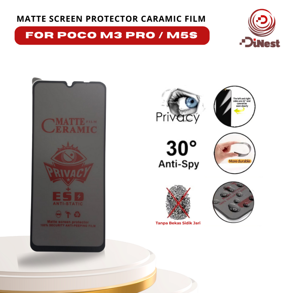 Tempered Glass Ceramic Matte untuk Poco M3 Pro / M5S Anti Spy - Privacy - Anti Pecah, Anti Minyak,  