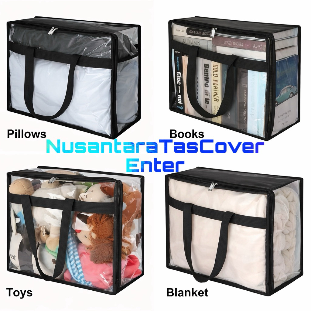 Tas Penyimpanan Transparan/Tas Bening Resleting/Tas Bantal/Tas Selimut serbaguna