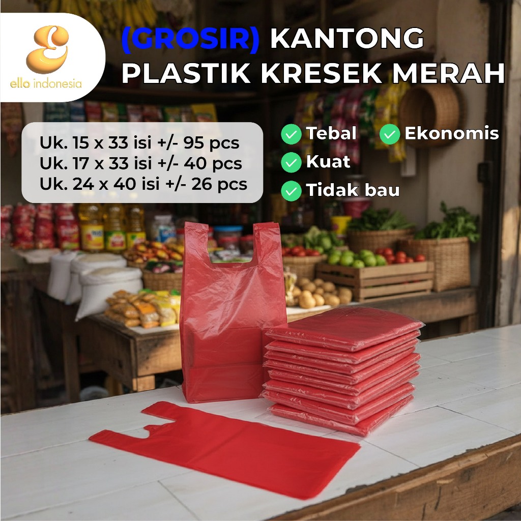 [GROSIR] HD Kantong Plastik Kresek Warna Merah Ikatan Ukuran 15x33/17x33/24x40 Untuk Plastik Warung 