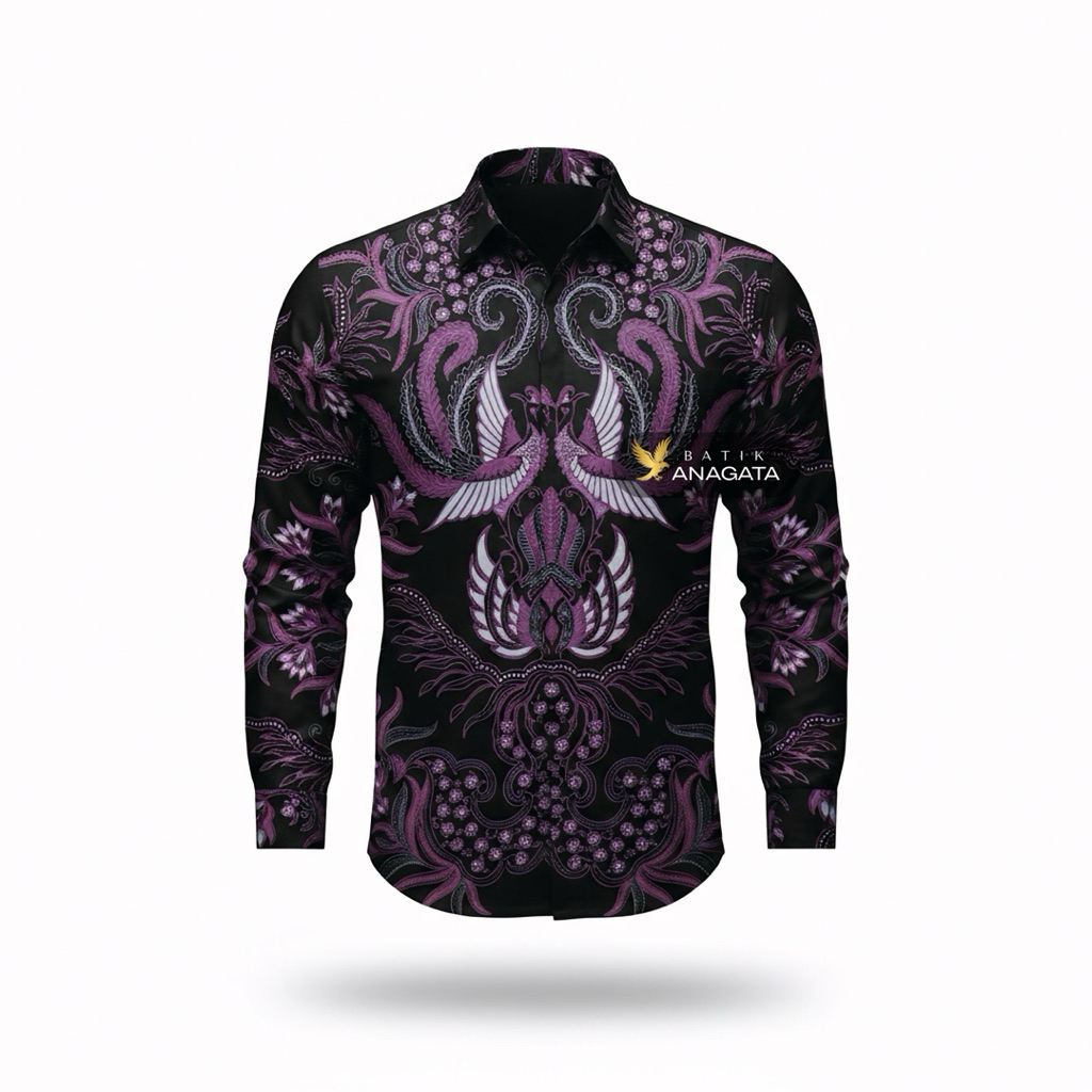 Batik Anagata | Motif Cakra ungu Kemeja Batik Pria Slimfit Lapis Furing Hem Batik Atasan Baju Batik 