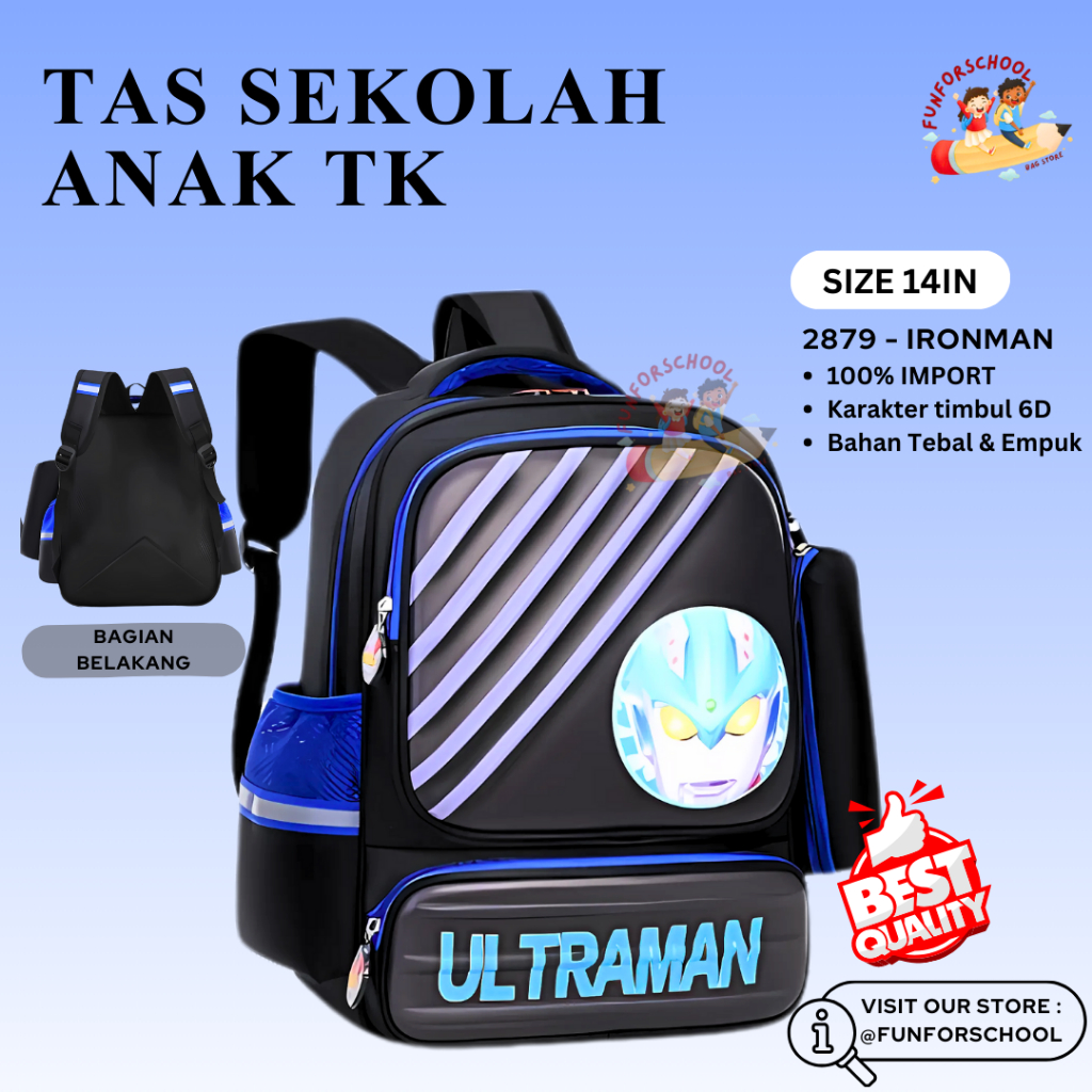 FFS Tas Ransel Sekolah Anak Laki-Laki TK Paud Premium Import Karakter Marvel Spiderman Captain Batma