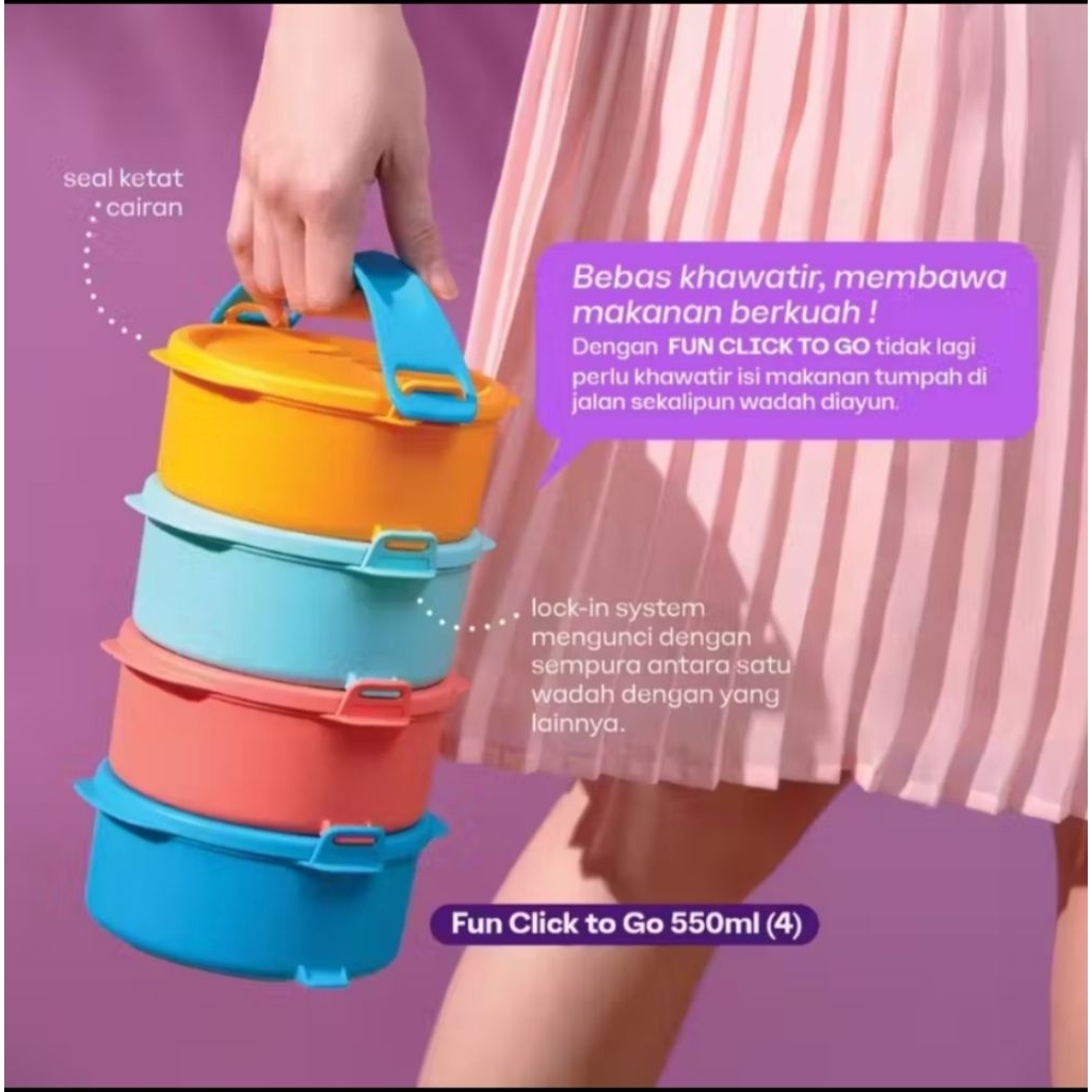 Tupperware small fun click to go round 550ml rantang bulat 4 susun