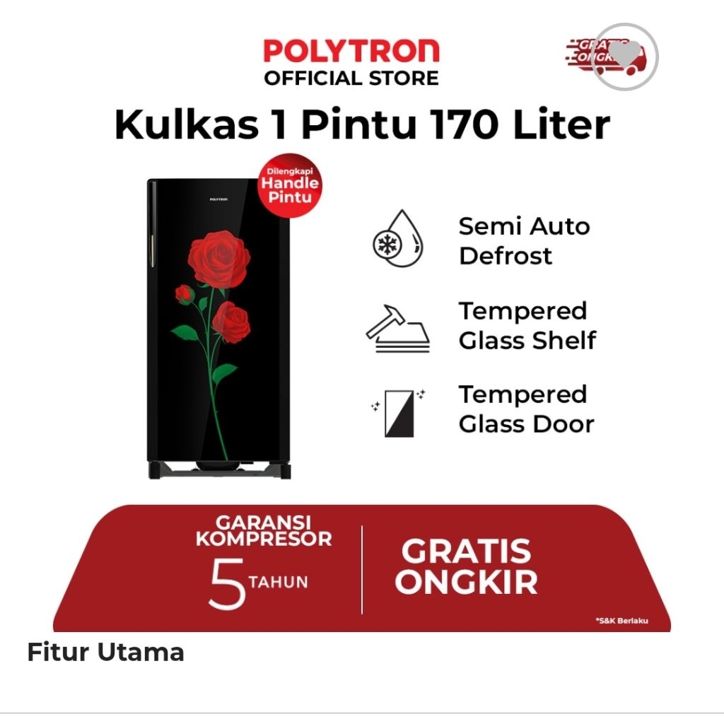 Kulkas Polytron PRA 17 DRX Tempered Glash