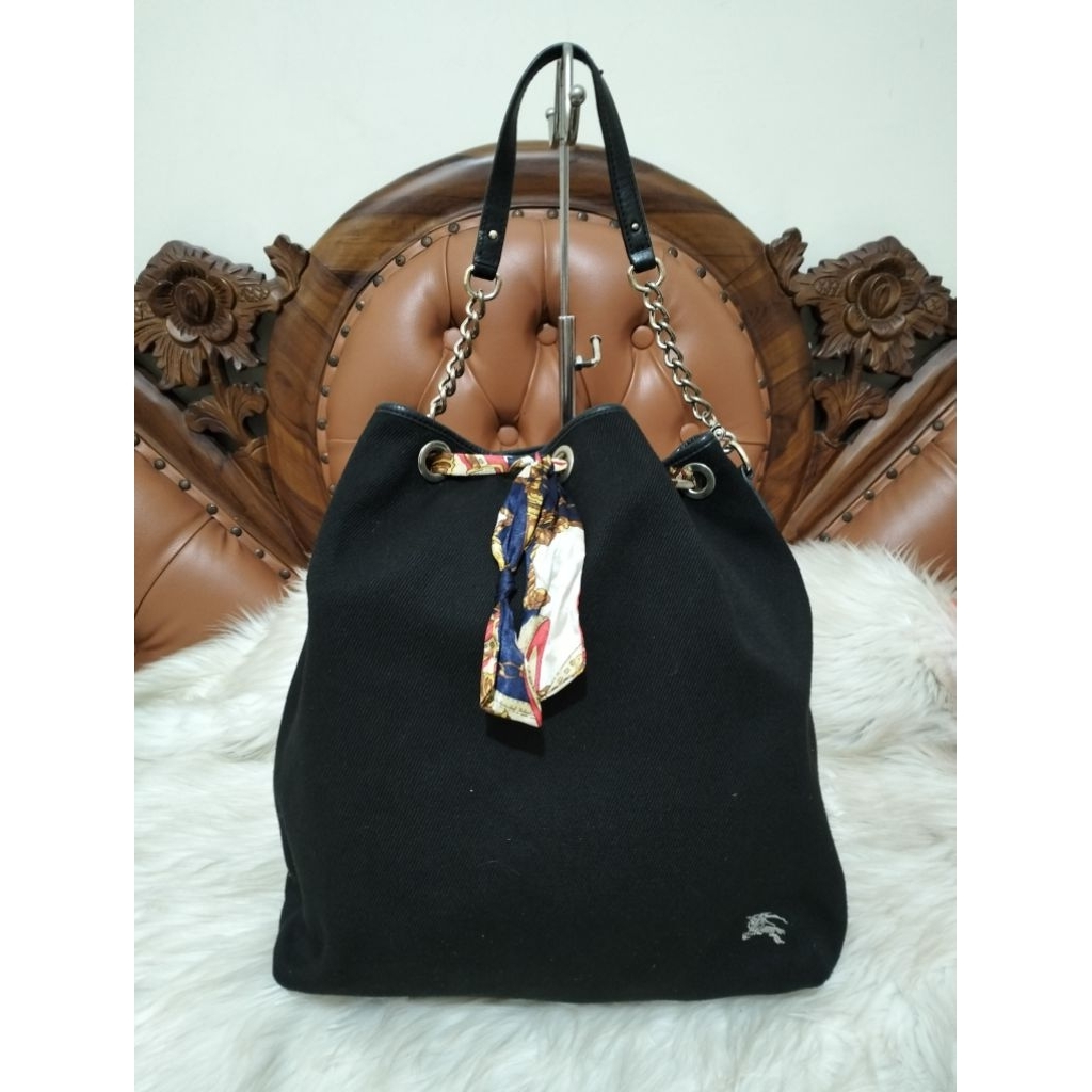 BURBERRY Blue Label Black Canvas Top Handle Tote Bag