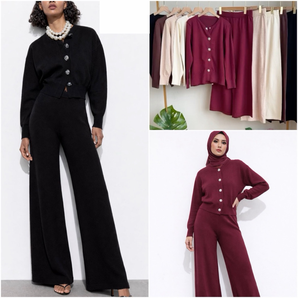 TATAOS BANGKOK RUTHIE ONE SET SETELAN ROSE BUTTON BLOUSE & CELANA KULOT HIGHWAIST TAG LABEL RAJUT IM
