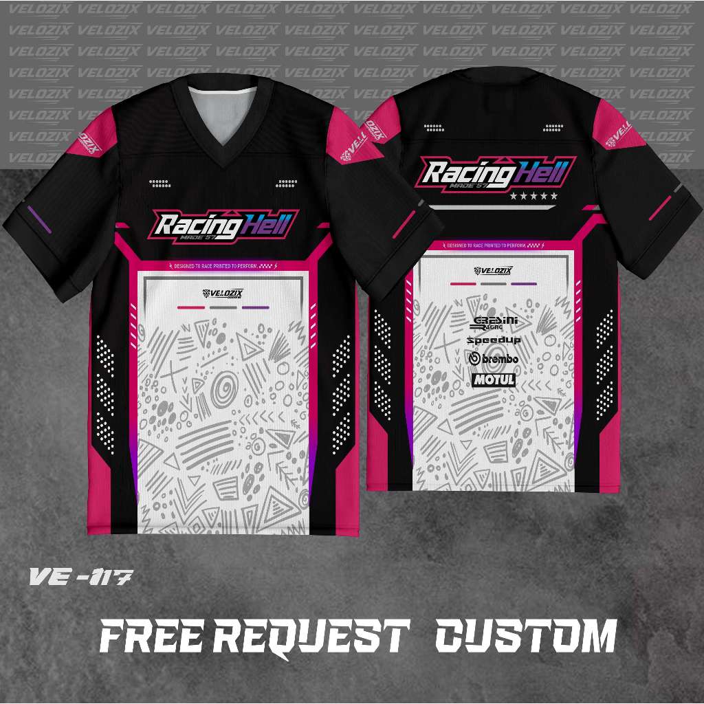 JERSEY RACING HELL VELOZIX FULL PRINT – CUSTOM NAMA TULISAN, POLO KERAH, KAOS SATUAN VE-117