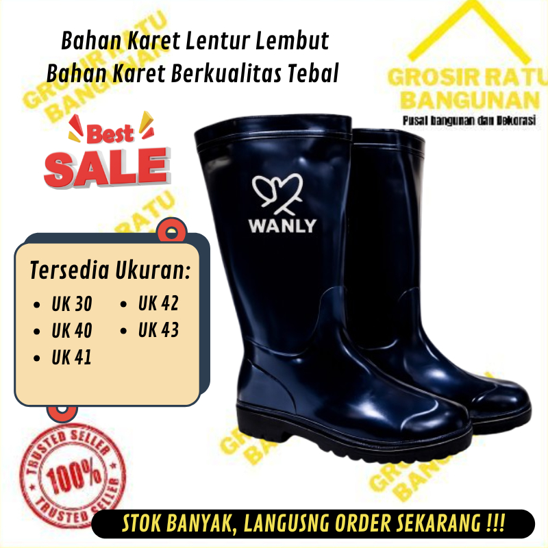 Sepatu Boots Pria Hitam karet Proyek / Sepatu Boot Tinggi Karet / Sepatu Boots Safety Tahan Air