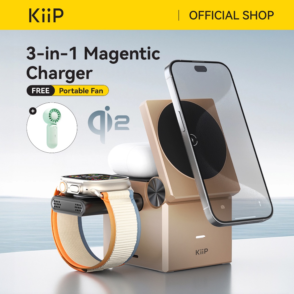 KiiP Wireless T1 Pro 15W Fast Charging Magnetic 3IN1 Foldable Magsafe Charging Station