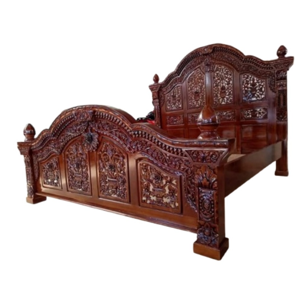 Dipan Jati Ukir Jepara Mewah Model Rahwana - Tempat Tidur Ukiran Kayu Jati Asli Minimalis Modern Ran