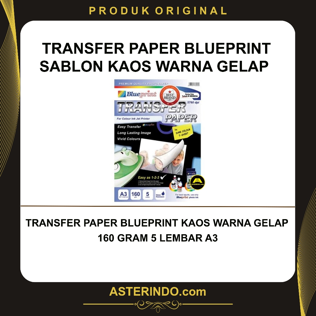 Transfer Paper BP Blueprint 160 Gram 5 Lembar A3 Sablon Kaos Warna Gelap