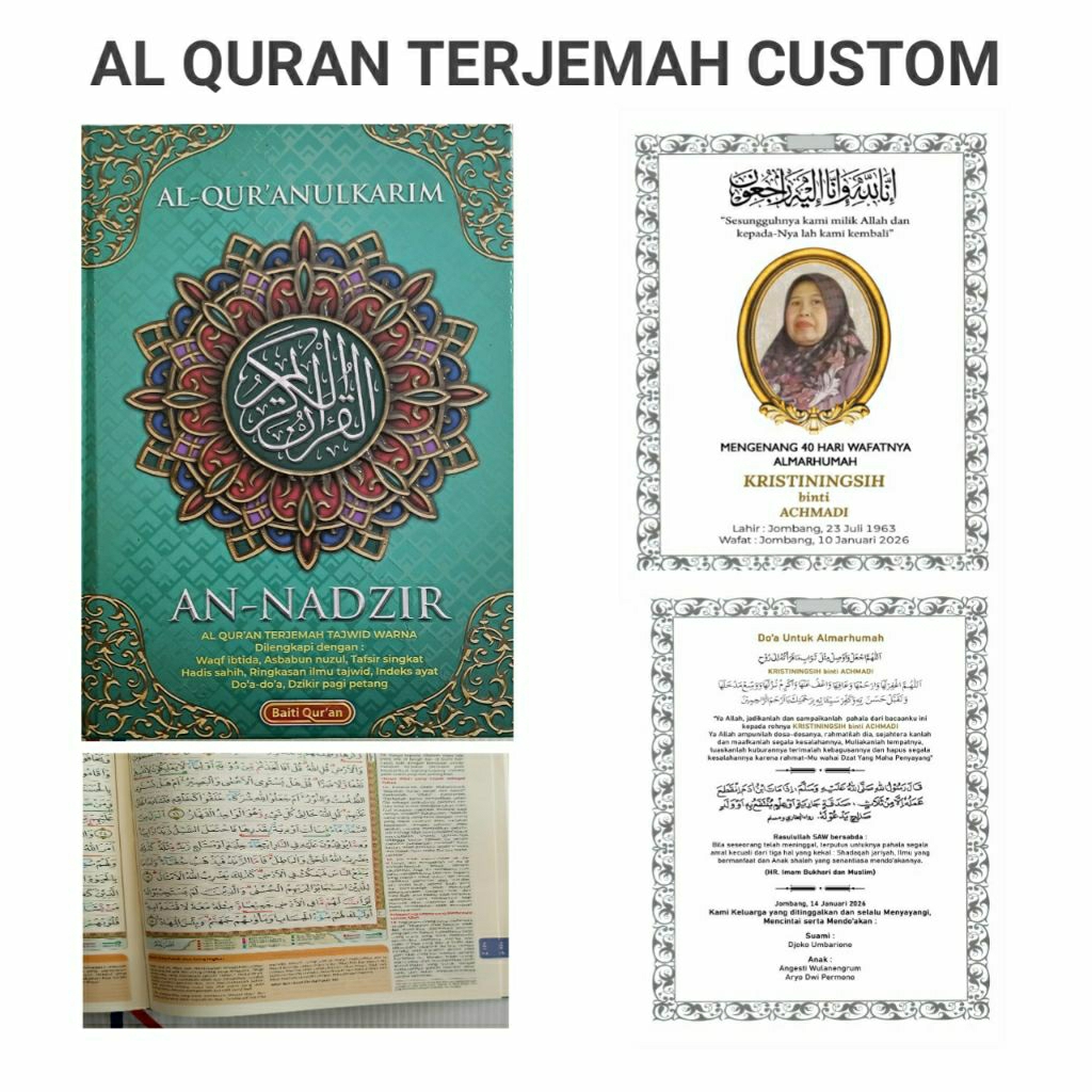 Al Quran Terjemah Custom Mengenang 40 Hari Almarhum Almarhumah