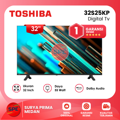 TV DIGITAL TOSHIBA UKURAN 32 INCH 32S25KP HD GARANSI RESMI (MEDAN)