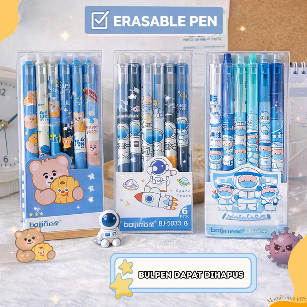 1 PACK PULPEN KARAKTER BISA DIHAPUS ERASABLE PEN LEXUAN (ISI 6) PULPEN GEL BISA DIHAPUS - Mamihome