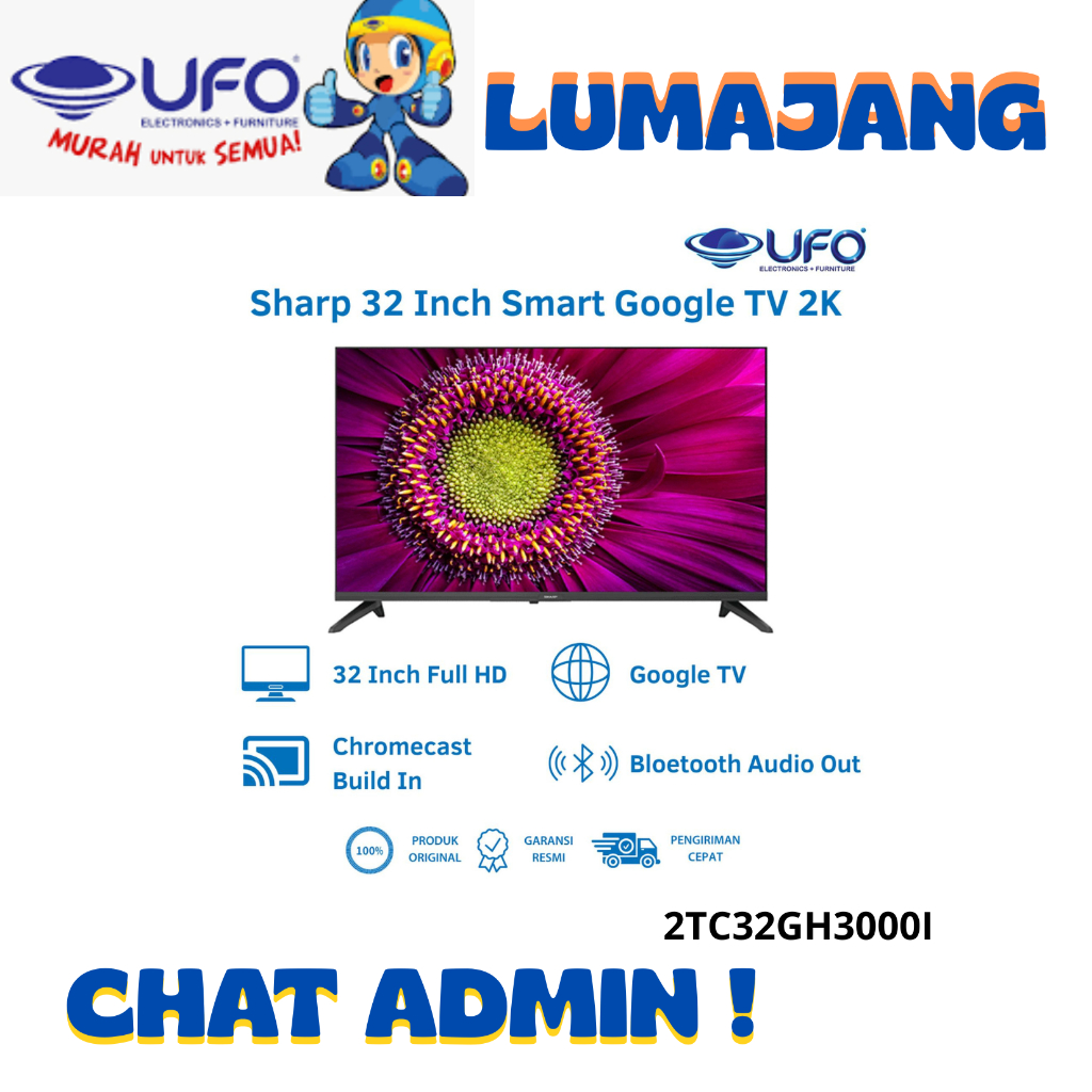 TV Sharp 2TC32GH3000I 32 Inch Smart Google TV 2K 2TC32GH3000I – Layar Jernih, Android TV OS, Suara D