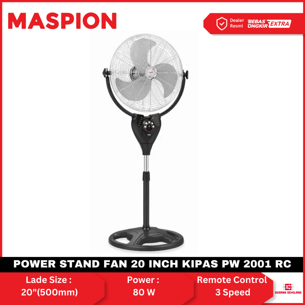 Kipas Angin Power Stand Fan Kipas Angin Berdiri Remote Control PW-2001 RC MASPION