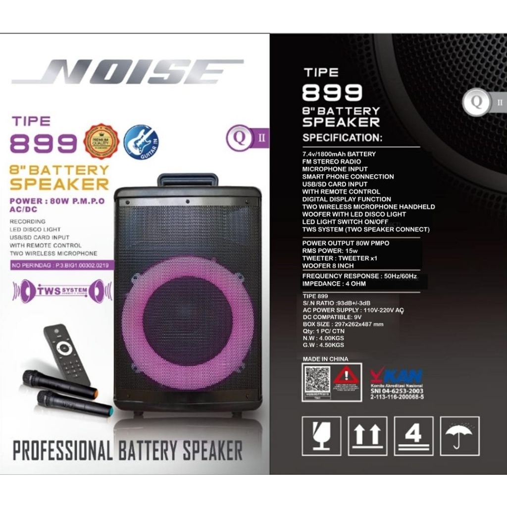 Speaker Aktif Portable Karaoke Noise 899B 15 Inch Original Speaker 15 Inch Noise 899 B
