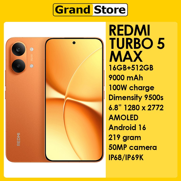 Redmi Turbo 5 Max | 5G | CN ROM | 16GB+512GB | Dimensity 9500s | 9000mAh | 6.8" AMOLED | Android 16