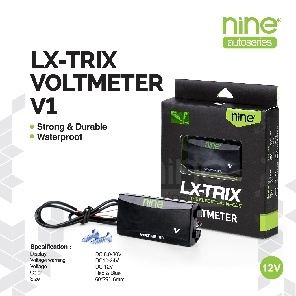 LX-TRIX Voltmeter Digital Motor Slim Waterproof Ampere Aki Motor 12V Accu Meter Universal - V1