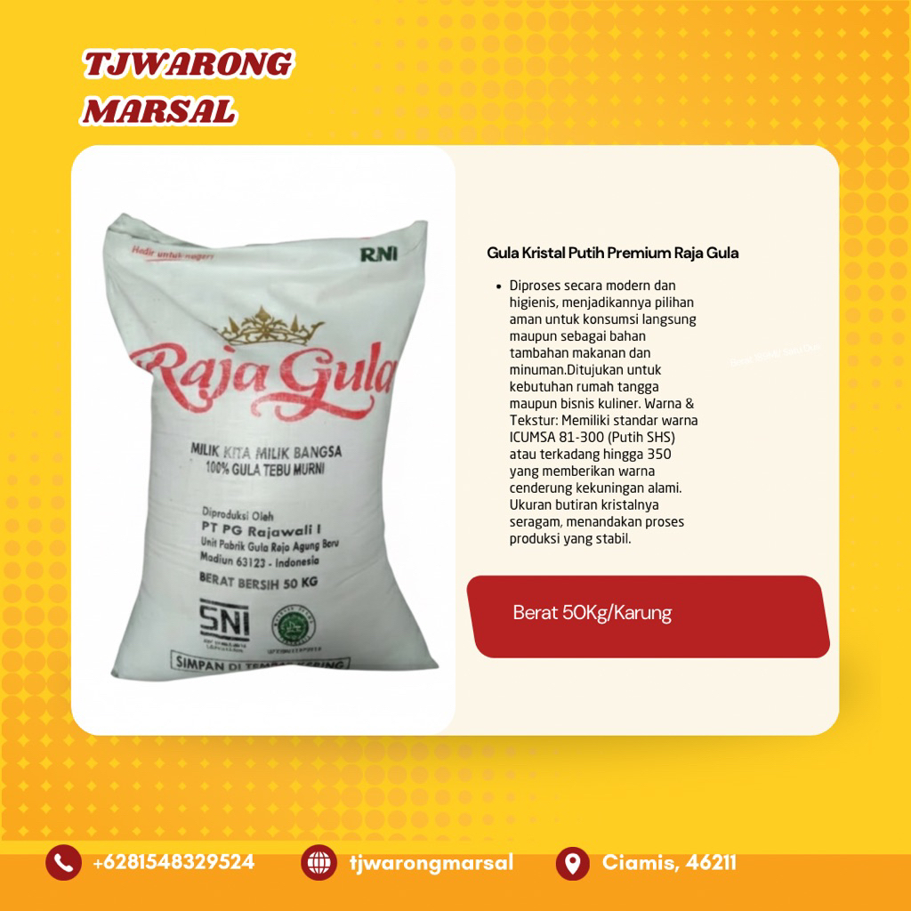 Gula kristal Premium Putih 50kg Raja Gula