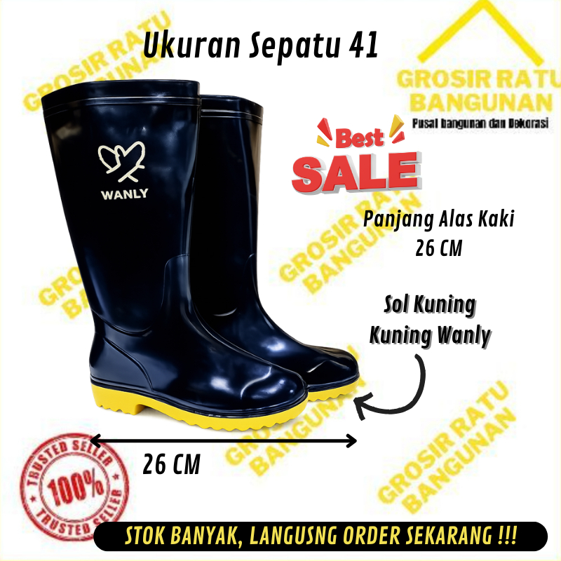 Sepatu Boots Pria Hitam karet Proyek UK 41 Sepatu Boot Karet Sepatu Boots Safety Tahan Air