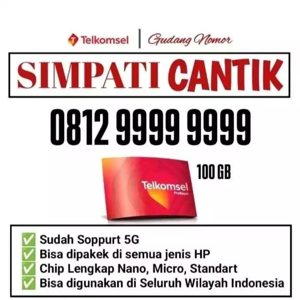 BISA COD NOMOR CANTIK TELKOMSEL /SIMPATI 10-12 DEGIT BONUS KUOTA UTAMA 100-200GB