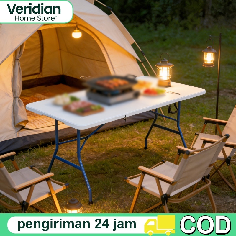 Meja Lipat Meja Outdoor Camping Piknik Meja Makan Besar Portable Bahan Plastik Rangka Besi