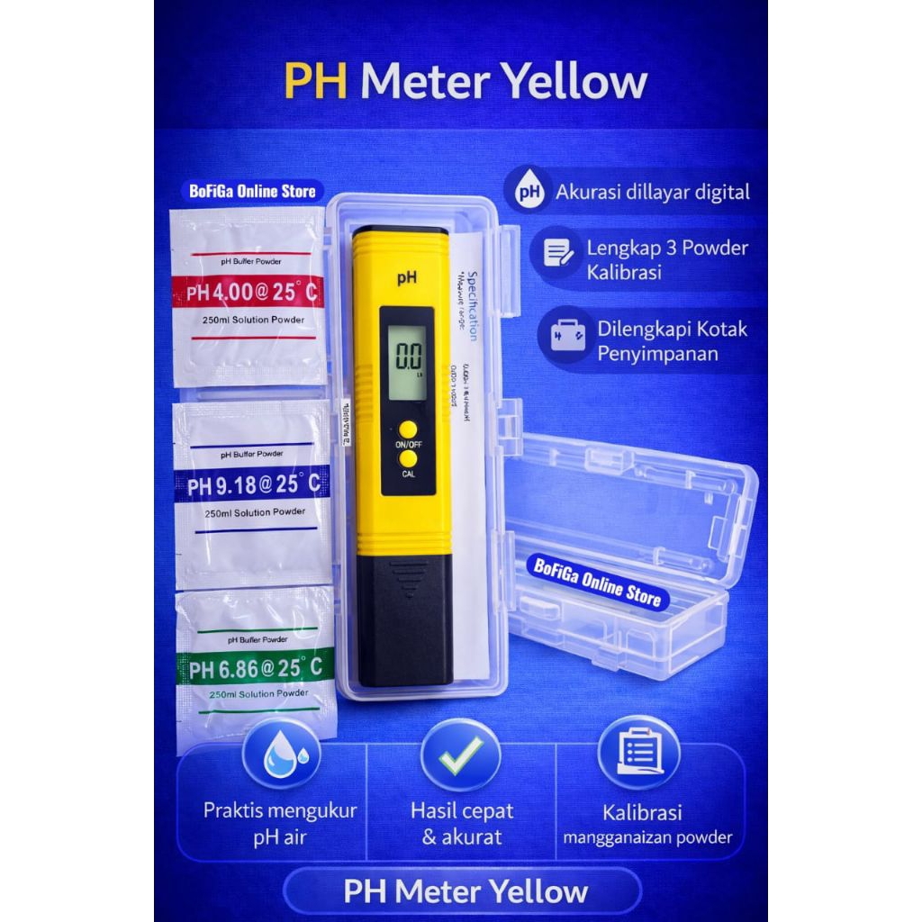 pH Meter Digital Akurat | Alat Ukur Keasaman Air & Cairan, pH Tester Hidroponik Aquarium Laboratoriu