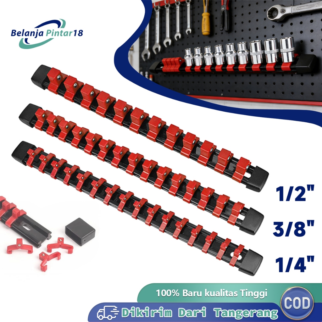 Tempat Socket Mata 1/2", 1/4", 3/8" Kunci Sok Sock Holder Socket Rail Untuk Mata Kunci