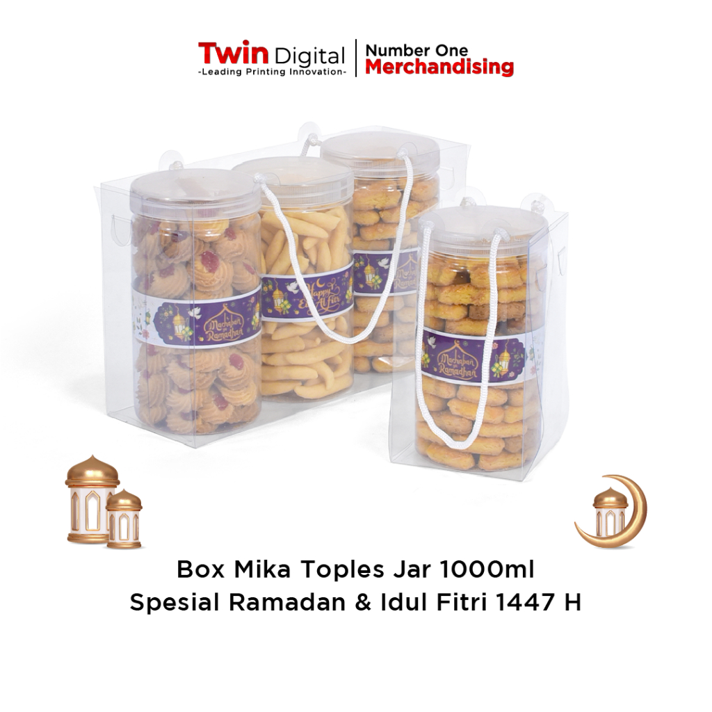 Twindigital Box Tenteng Mika Toples Jar 1000ml – Kemasan Toples Tabung Premium Free Paper Belt