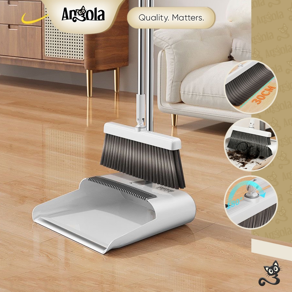 ANGOLA Set Sapu Pengki Lipat D64A Broom Set Dustpan Alat Pembersih lantai