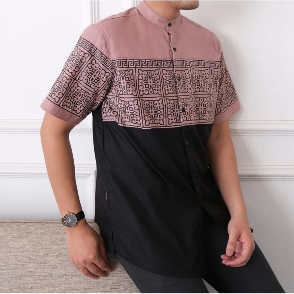 JALIL -BAJU KOKO KURTA BATIK 2 WARNA KOMBINASI AYAH PRIA LENGAN PENDEK KATUN TOYOBO PREMIUM M L XL X