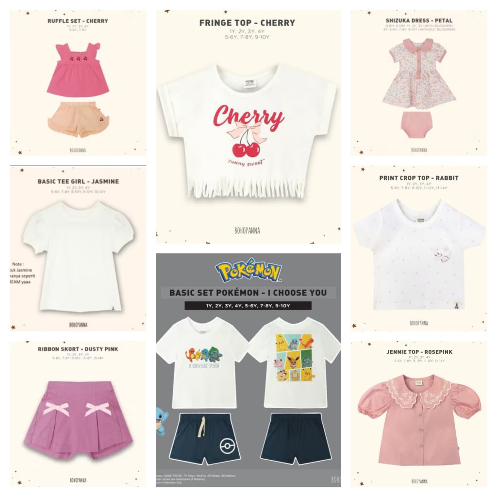 BOHOPANNA 5-6Y (RIBBON TOP / SKORT PRINT / BASIC TEE GIRL / PRINT CROP TOP / RIBBON SKORT - FRINGE T