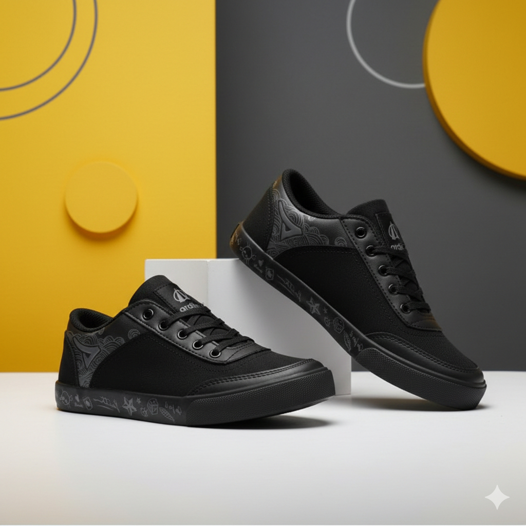 SEPATU ARDILES ORIGINAL SEKOLAH TK SD SMP TALI CEWEK COWOK SEPATU DOODLE SEPATU SEKOLAH FULL HITAM