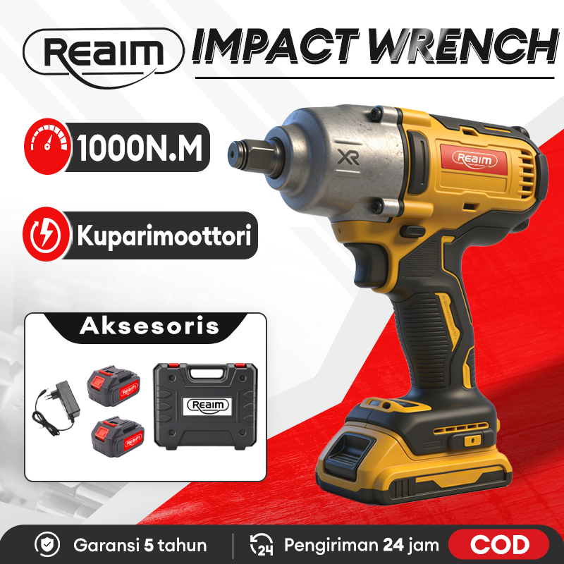 Reaim Impact Wrench Brushless 1000N/M bor baterai bor listrik impact baterai