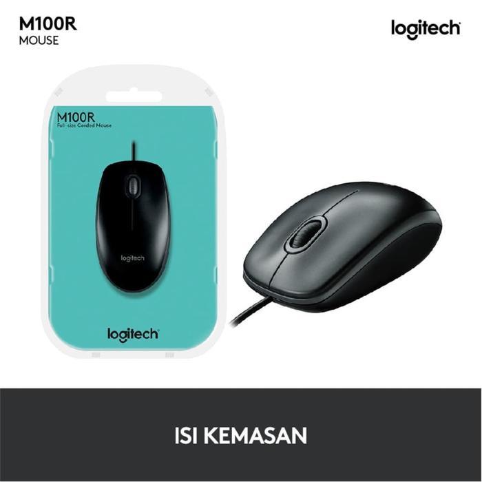 Mouse Logitech M100R Optical Kompatibel Windows macOS Linux Garansi 1 Tahun Plug-and-Play 180cm Kabe