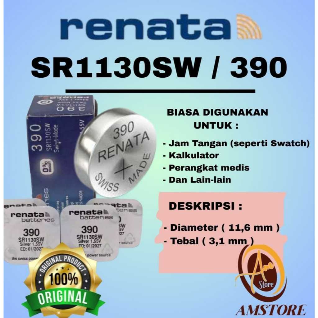 Baterai Renata SR1130SW  Original Silver Oxide Battery 390 AG10 LR54 1131 1.55V 0% mercury