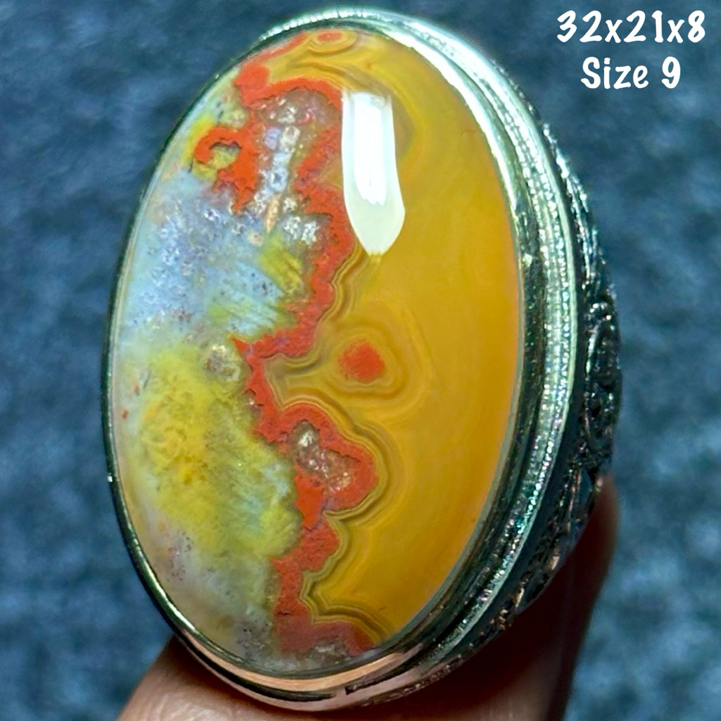 Cincin Batu Akik Natural Badar Kendit Petir Merah Jumbo Kristal (asli alam)