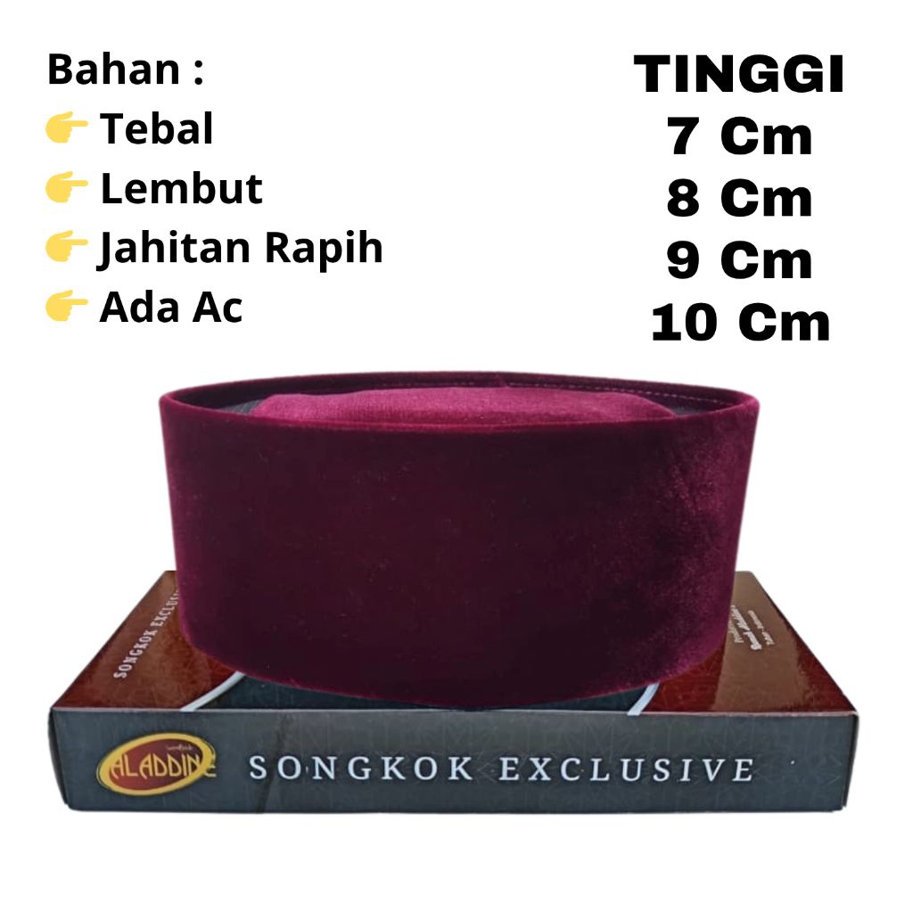 Songkok madura peci betawi merah maron tinggi 7Cm 8Cm 9Cm 10Cm Kopiah madura merah maroon