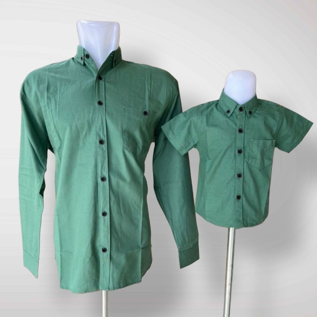 Kemeja Polos Couple Ayah & Anak Lengan Pendek Warna Sage Green