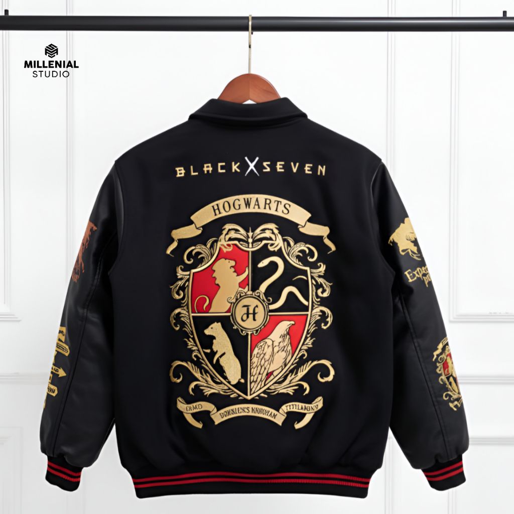 VARSITY JACKET HOGWARTS LEGACY V2 BLACK GOLD | JAKET BASEBALL HARRY POTTER BORDIR ORI BLACKSEVEN