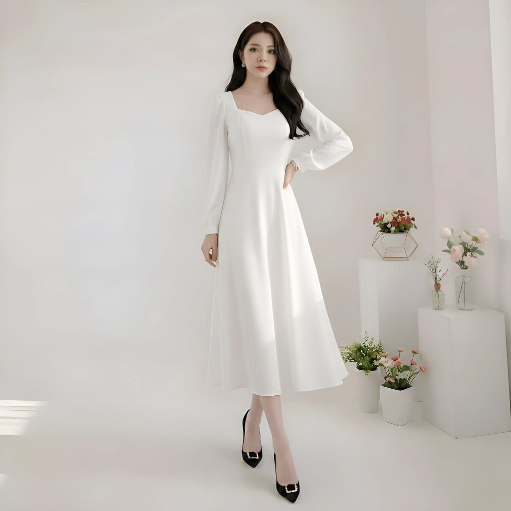 Dress Midi Scuba Valeria Mewah Dress Kondangan Pesta Dress Lebaran gaun Scuba Premium Elegan