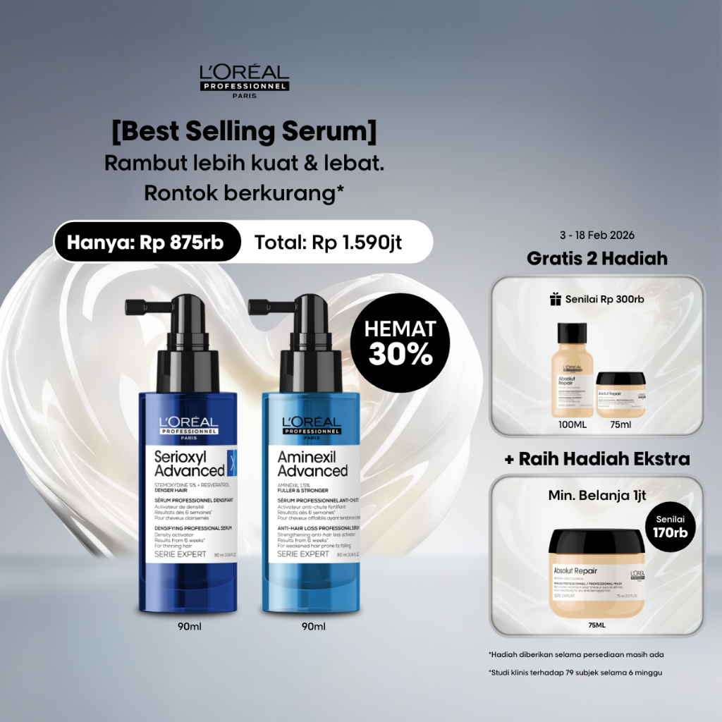Aminexil Anti Hair Fall Hair Serum 90ml  + Serioxyl Denser Hair Growth Serum 90ml -  Untuk Rambut Ro