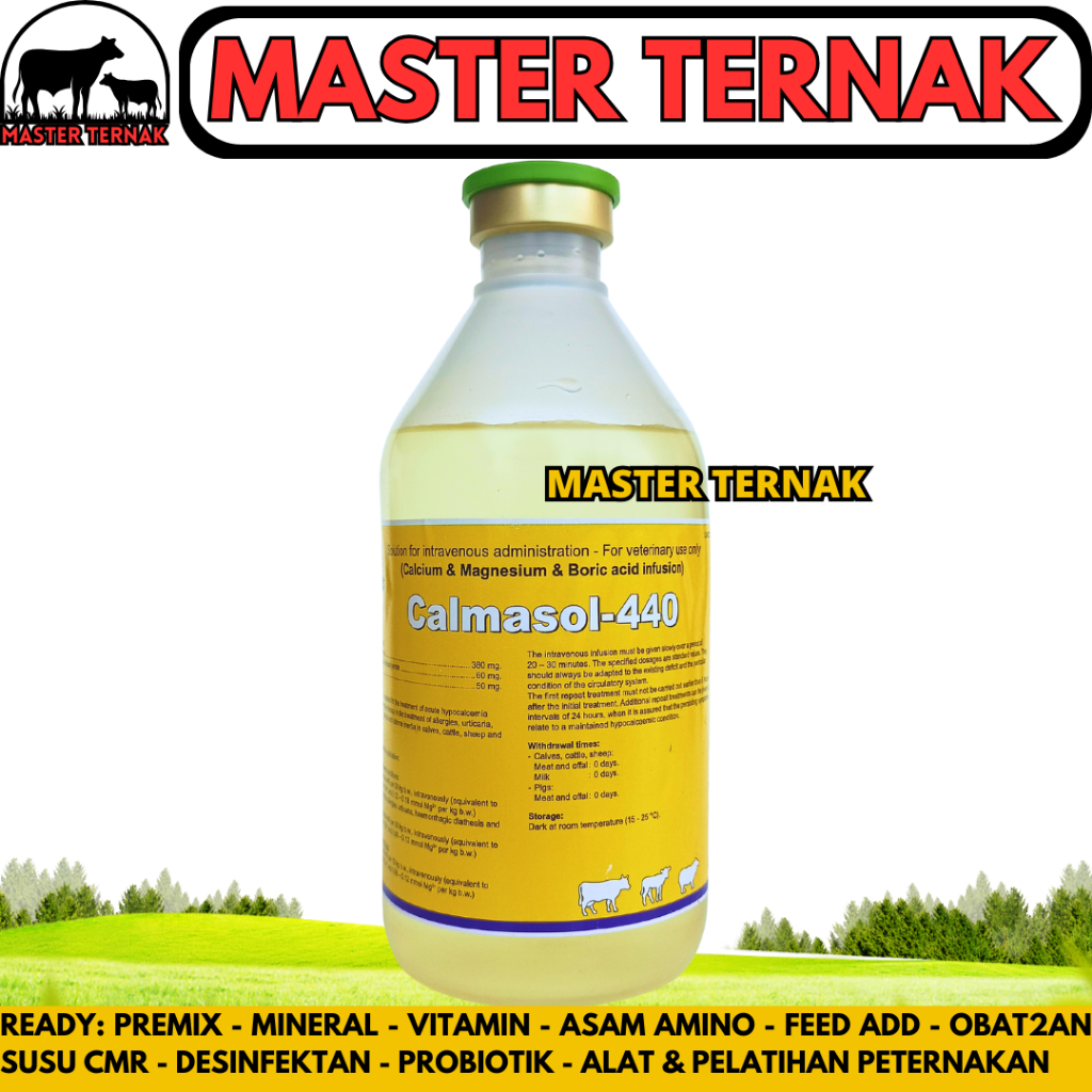 CALMASOL-440 isi 500ML INTERCHEMIE - Kalsium Infus Hewan Ternak Sapi Kambing Babi Like Calcidex Plus