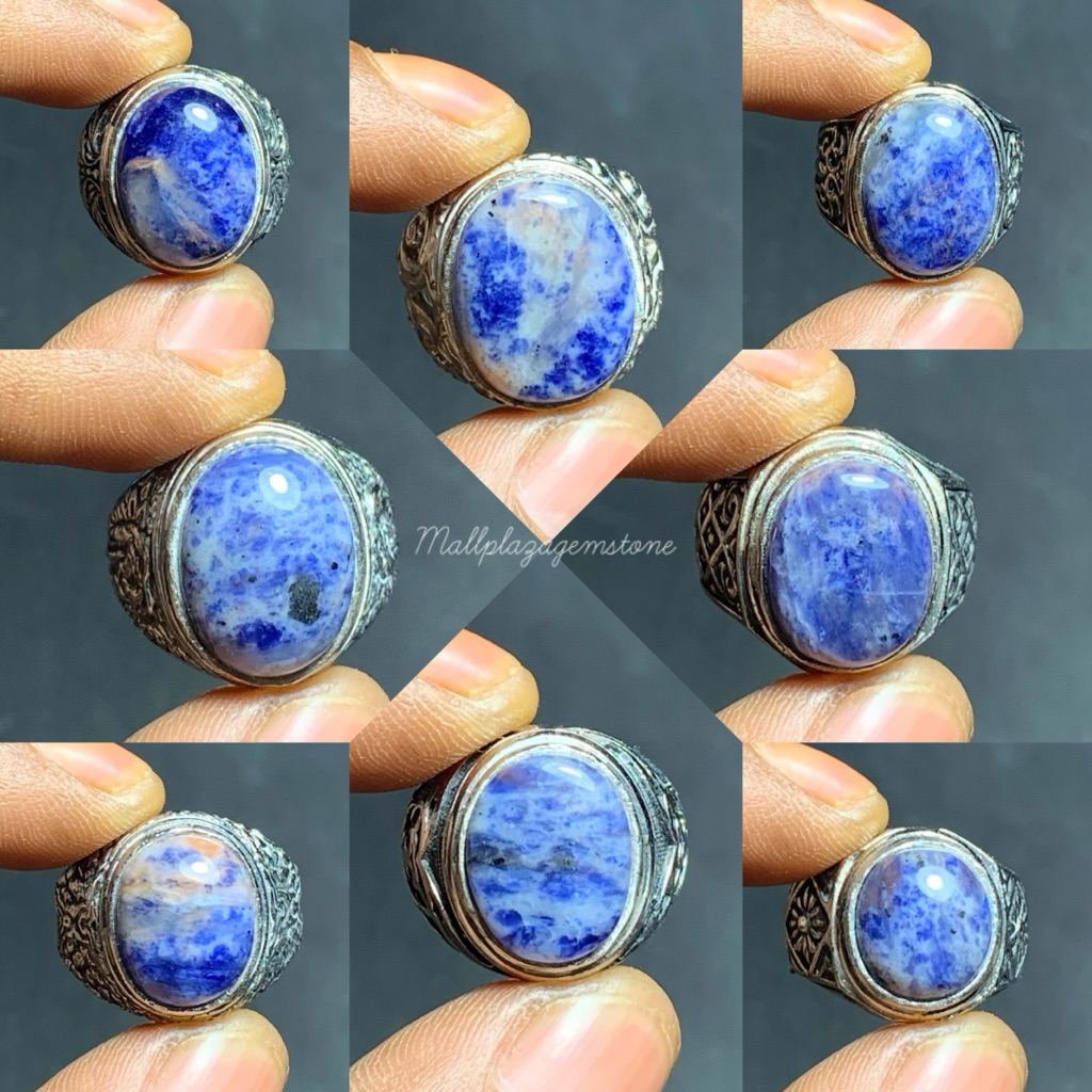 batu akik blue sodalite asli natural ring alpaka / batu blue sodalite / cincin batu blue sodalite / 