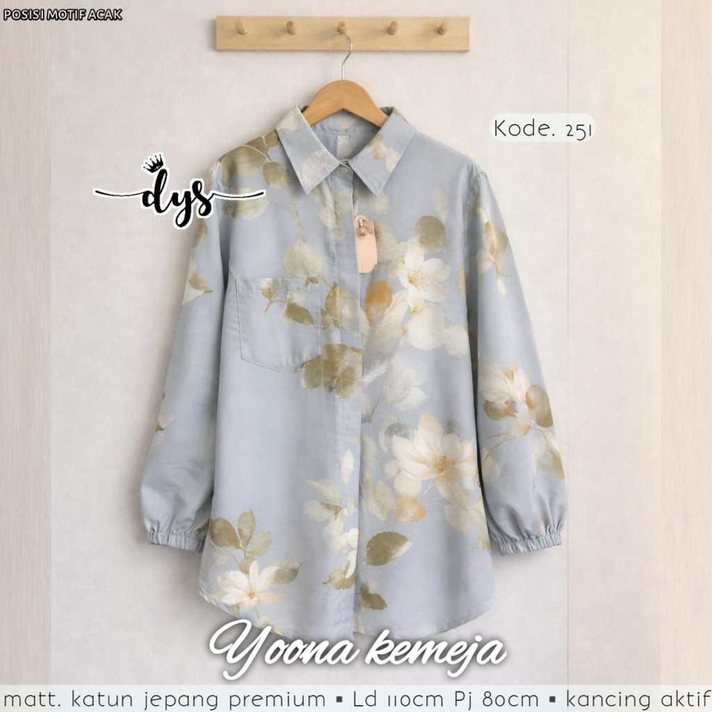 Yoona Rummi – Kemeja Cantik Katun Jepang Motif Bunga Lembut Adisa