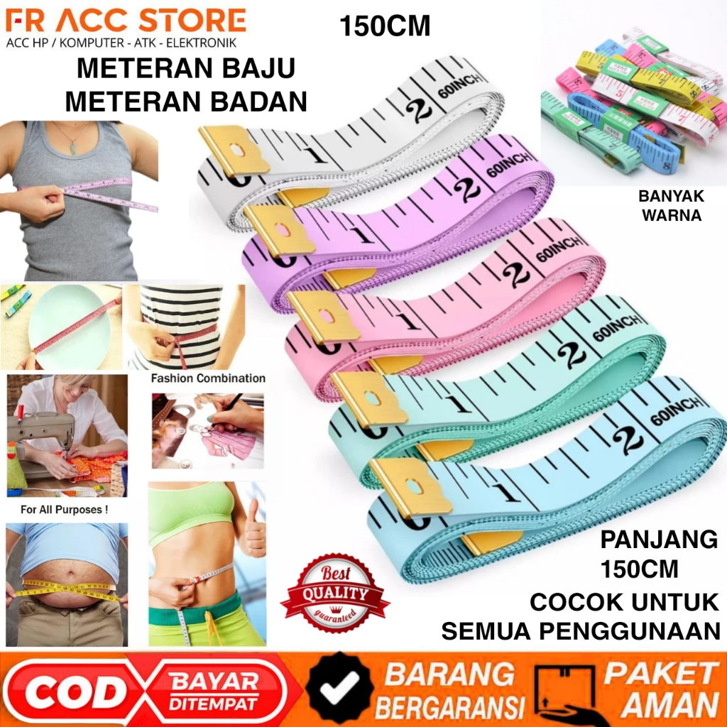 Meteran Baju 150cm Meteran badan 1,5 METER meteran jahit Meteran Kain Baju Badan 150cm Warna Kualita