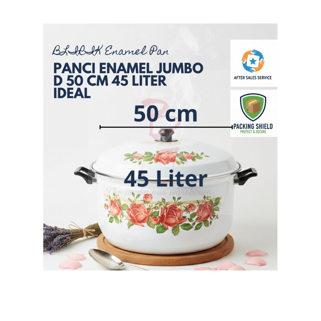 [JUMBO] Ideal Blirik Enamel Pan Bunga Panci Besar 50 cm 45 Liter Tutup Enamel - Panci Catering & Res