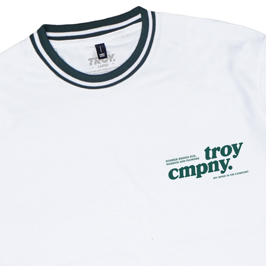 Troy Company Neck Strip Tshirt White Warm The Summer - Kaos Lengan Pendek Kaos Putih KST 3037-2G1W